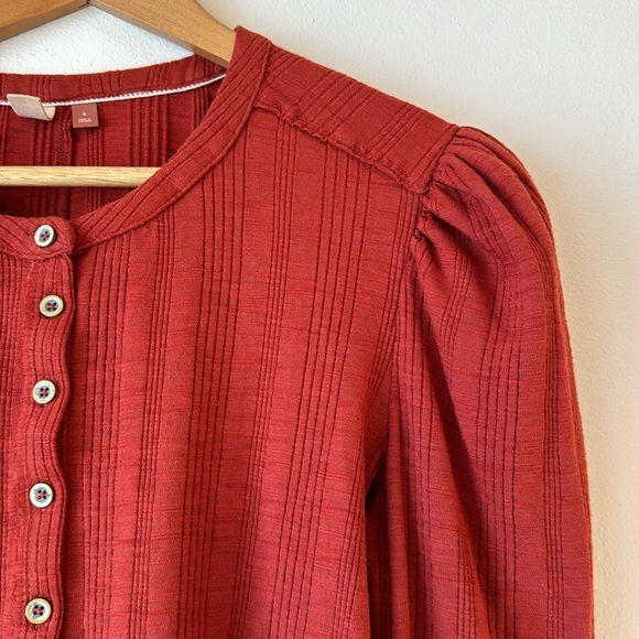 Pilcro Anthropologie Red Button Down Puff Sleeve Ribbed Knit Cardigan Top Sz S - Picture 2 of 14